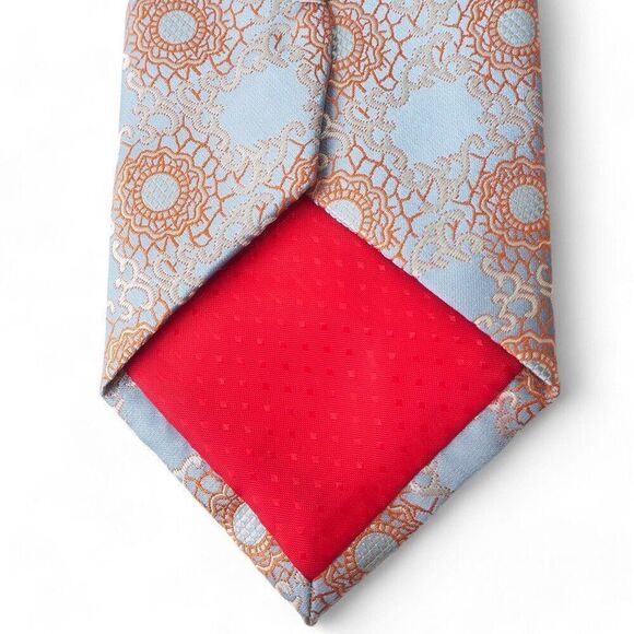 Fustion Geometric Mandala Flower Print Light Blue / Orange Neck Tie - Picture 4 of 5